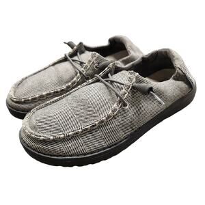 Hey Dude Women's Wendy Gray Herringbone Canvas Slip On Casual Shoes Loafers 6.5